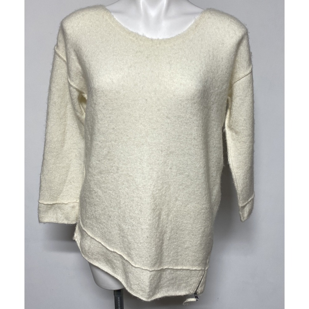 Wrap London Womens Alpaca Wool Blend Off White Sweater Small med zipper accent